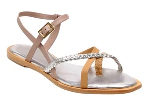 Free People Sunny Days Boho geflochtene Riemchen Leder Sandalen silber hellbraun 8,5 NEU - Bild 1 von 12