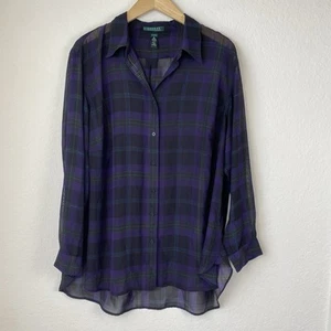 Lauren Ralph Lauren 2x camicia a quadri con bottoni manica lunga trasparente carriera viola - Foto 1 di 3