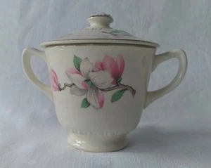 Vintage Homer Laughlin Sugar Bowl Solid Lid Magnolia Floral Pattern Gold Trim - Picture 1 of 18