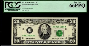 1993 $20 FRN ST. LOUIS. FR: 2079-H. PCGS Graded: 66 PPQ. TOP POP & RARE OVERALL - Picture 1 of 2