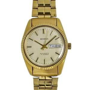 Reloj de vestir Benrus vintage automático día fecha tono dorado 17 joyas para hombre - Imagen 1 de 10