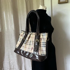 Burberry PVC Shopper Tote Shoulder Bag Purse Plaid Northfield Check Tan Black - Picture 1 of 15