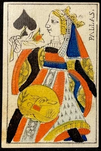 Historical High Grade Woodblock Queen of Spades Rare Antique Poker Playing Card - Picture 1 of 18