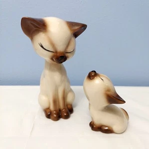 Vintage Ceramic Siamese Mama Cat & Kitten Figurines Set of 2 - Picture 1 of 11