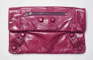 BALENCIAGA Brogues Envelope Clutch Giant Studs Moto Magenta Purple Pink Leather - Picture 1 of 7