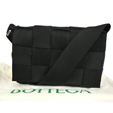 BOTTEGA VENETA Logo Cassette Crossbody Shoulder Bag Nylon Leather Black 688RH972