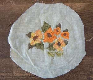Embroidered ORANGE FLOWERS on Fabric Ready for Hoop/Frame 9-10" Cottagecore - Picture 1 of 3