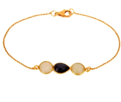 Connected Gemstone Bracelet Three Stone Gold Bracelet In Sunstone & Chalcedony - Image 1 of 3