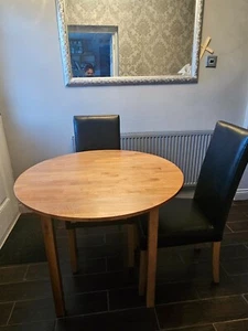 Solid Oak drop leaf Small Dinning table 90cm with 2 chairs - Picture 1 of 14