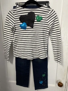 NWOT Gymboree Girls Sz10 FANCY DALMATIANS Striped Top Hearts, Matching NWT Jeans - Picture 1 of 8