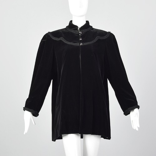 SAINT LAURENT (YSL) Cappotto oscillante grande anni '80 Yves Saint Laurent Rive Sinistra velluto vintage finiture intrecciate