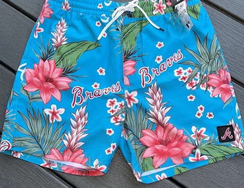 Atlanta Braves  Hurley 47 Brand  Aloha Hawaiian Swim Trunks in Blue Small Cover