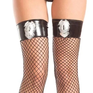 Police Badge Thigh High Stockings Vinyl Top Fishnet Officer Cop Costume 416 - Picture 1 of 3