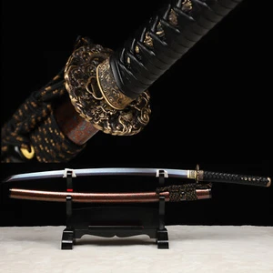 Katana Japanese Samurai Sword Damascus Steel Razor Sharp Red&Purple Blade - Picture 1 of 13