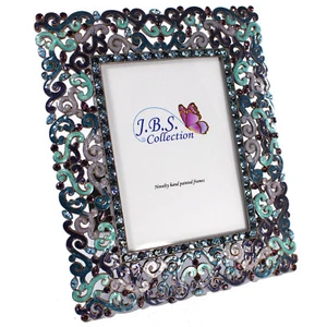 Bejeweled filigran Muster Bilderrahmen, Emaille bemalt mit Kristallen in blau - Bild 1 von 6