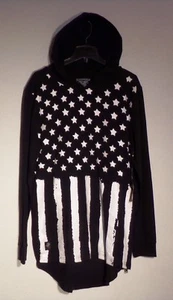 NWT MEN'S LARGE WINCHESTER LS BLK/WHITE HOODIE FLAG PRINT STARS SHIRT $44 #1292 - Picture 1 of 5