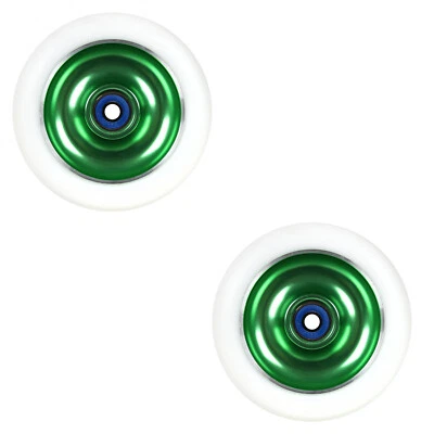 2 Metal Core Scooter Wheels 100mm GREEN With Abec 7 Bearings For MGP Razor Lucky - Image 1 of 3