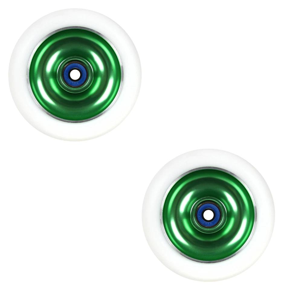 2 Metal Core Scooter Wheels 100mm GREEN With Abec 7 Bearings For MGP Razor Lucky