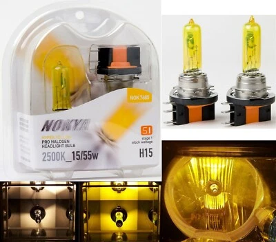 Nokya 2500K Yellow H15 Nok7685 15/55W Two Bulbs Head Light DRL Daytime High Beam - Image 1 of 4