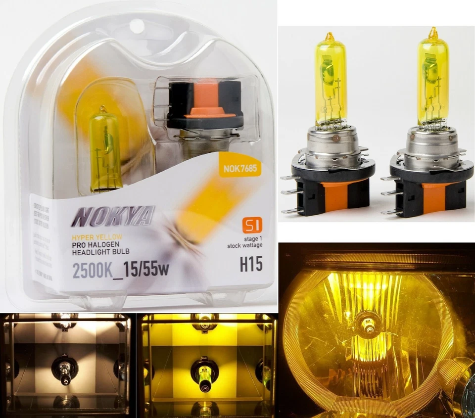 Nokya 2500K Yellow H15 Nok7685 15/55W Two Bulbs Head Light DRL Daytime High Beam - Image 1 of 4