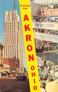 Postal OH: Saludos desde Akron, Ohio, Soap Box Derby, 1967 - Imagen 1 de 2