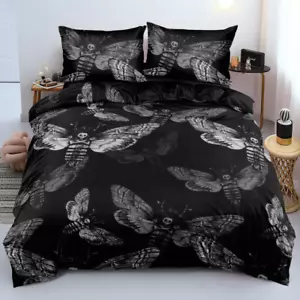Death Skull Duvet Cover Set Twin Size Gothic Bedding Set Skull Moth Comforter Co - Picture 1 of 7