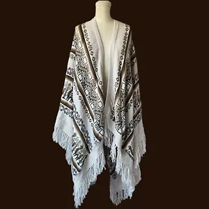 Sciarpa Oversize Geometrica Etnica Etnica Marrone Marrone Bianco Marrone Largo - Foto 1 di 6