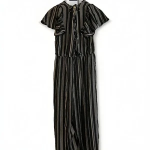 REVOLVE B.O.G Jumpsuit schwarz weiß gestreift Criss Cross Taschen M | Witchy, fließend - Bild 1 von 15