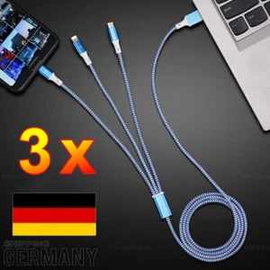 3 stk 1,2m Multi USB Ladekabel 3in1 Typ-C Micro 8 Pin für iPhone Samsung Huawei - Zdjęcie 1 z 12