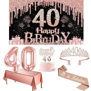 40th Birthday Decorations for Women with Banner Rose Gold Tablecloth Number B... - Picture 1 of 7
