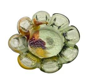 Vintage Flower Shaped Ashtray Dish Decor Heavy Recycled Green Glass - Picture 1 of 3