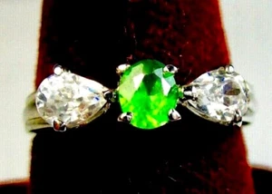 Beautiful 925 St. Silver Ring, with Oval Shape Peridot & CZ, Size N - Picture 1 of 5