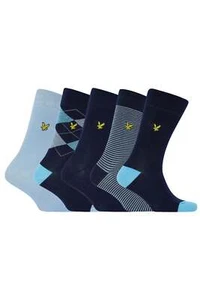 Lyle & Scott 5 Pack Mix Design Socks - Argyle/Chambray Blue/Stripe/Peacoat - Picture 1 of 5