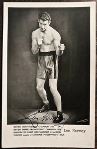 LEN HARVEY Autograph SIGNED 3X5 POSTCARD PHOTO CORNISH BOXER BRITISH CHAMPION - Picture 1 of 5