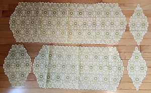 5-teiliges Vintage MCM beflocktes Kommode Schal Set transparent gelb mit grünen Blumen Schlafzimmer - Bild 1 von 9