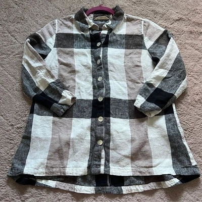 Топ в клетку с мягким окружением из льняной смеси рукав 3/4 женский размер PM - Изображение 1 из 4