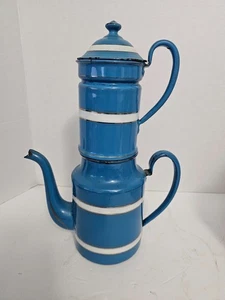 Cafetera Esmaltada De Colección Francesa Goteo Azul Color Raro Combo - Imagen 1 de 6