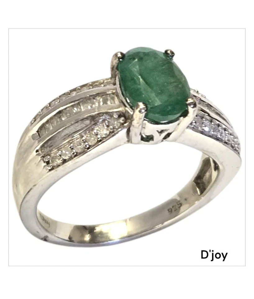  Снятые с производства винтажные кольца D'joy Zambia с изумрудными бриллиантами чистое серебро 9 - Изображение 1 из 4