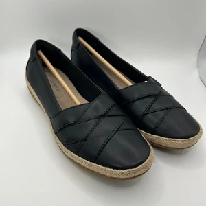 Clarks Women’s Shoes 6.5 Danelly Shine Leather Loafers Jute Woven Flats NEW - Picture 1 of 13