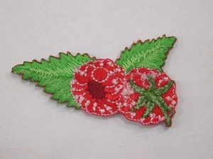 Raspberry w Leaves Embroidered Iron On Patch - Picture 1 of 1