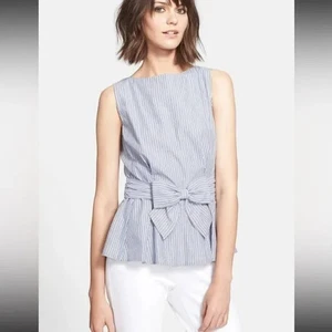 Kate Spade New York Stripe Peplum Bow Top in Blue White Sz 4 - Picture 1 of 9