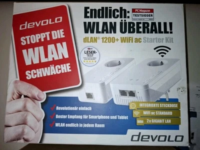 Top devolo dLAN 1200+WiFi ac Starter Kit Powerline Adapter Set mit WLAN Repeater - Bild 1 von 4