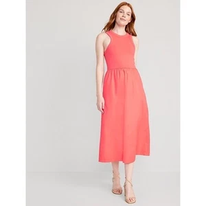 Vestido midi sin mangas rosa coral combinación calce y acampanado azul marino antiguo talla grande - Imagen 1 de 7