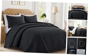 Black Quilt Queen Size with Striped Pattern, Lightweight Soft Summer Thin - Picture 1 of 7