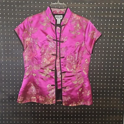 Robbie Bee Women's 10P Pet Short Sleeve Top Floral Mandarin Asian Oriental 0021 - Image 1 of 4