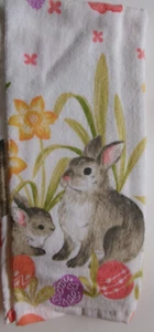 FULL UNCUT RABBITS EGGS FLORAL EASTER Print Cotton Kitchen Towel - Picture 1 of 2