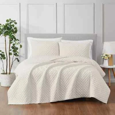 Royal Velvet 2-PC Diamond Velvet Quilt, Ivory, TWIN XL - Image 1 of 4