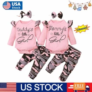 Newborn Baby Girls Floral Romper Tops+Pants Trousers Outfits Clothes Summer Set - Picture 1 of 14