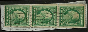 FLAG & STARS Fancy Cancel 1 Cent Franklin Strip of 3 Untyped US 79F31 - Picture 1 of 3