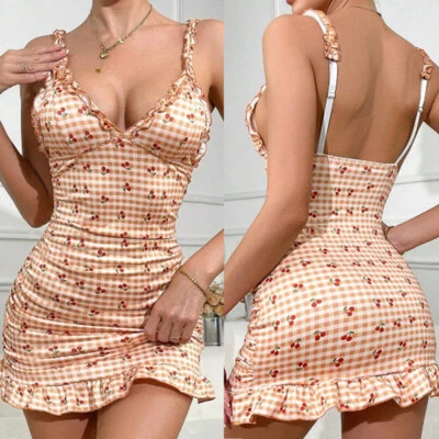 Sexy-Leopard-Lingerie Womens See Through Mini Dress Nightwear Sleepwear G-string - Image 1 of 4